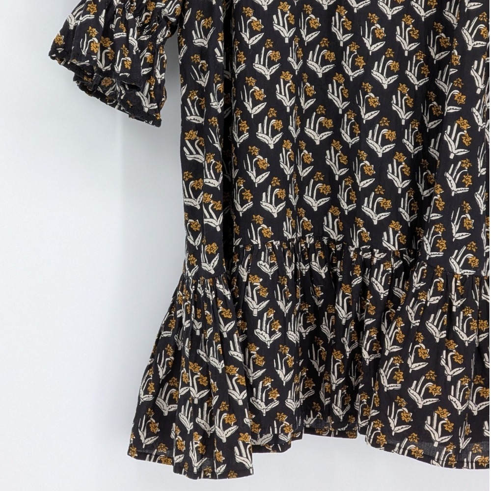 dRA Los Angeles $154 Medium Black Yellow Tiered Ruffle Floral Cotton Mini Dress - Picture 5 of 10